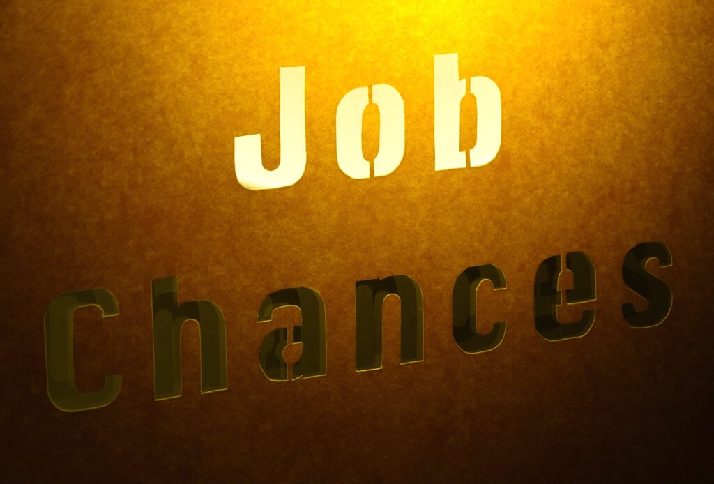 Schriftzug Job Chances (Chancen auf einen Job)